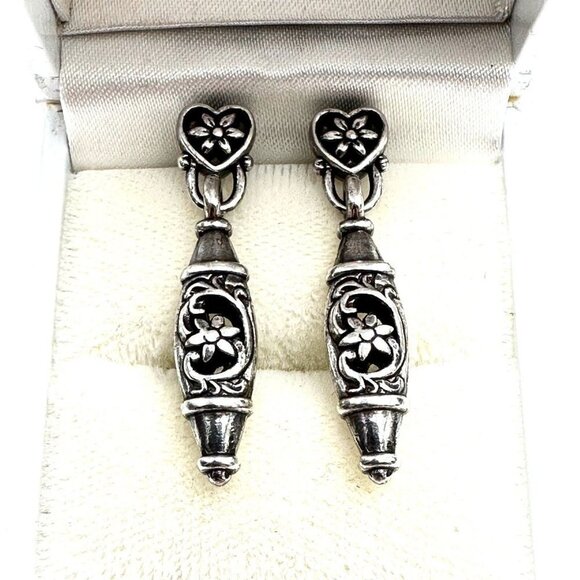 Brighton Flower Heart Filigree Chandelier Silver Plated Pierced Earrings - Picture 1 of 3